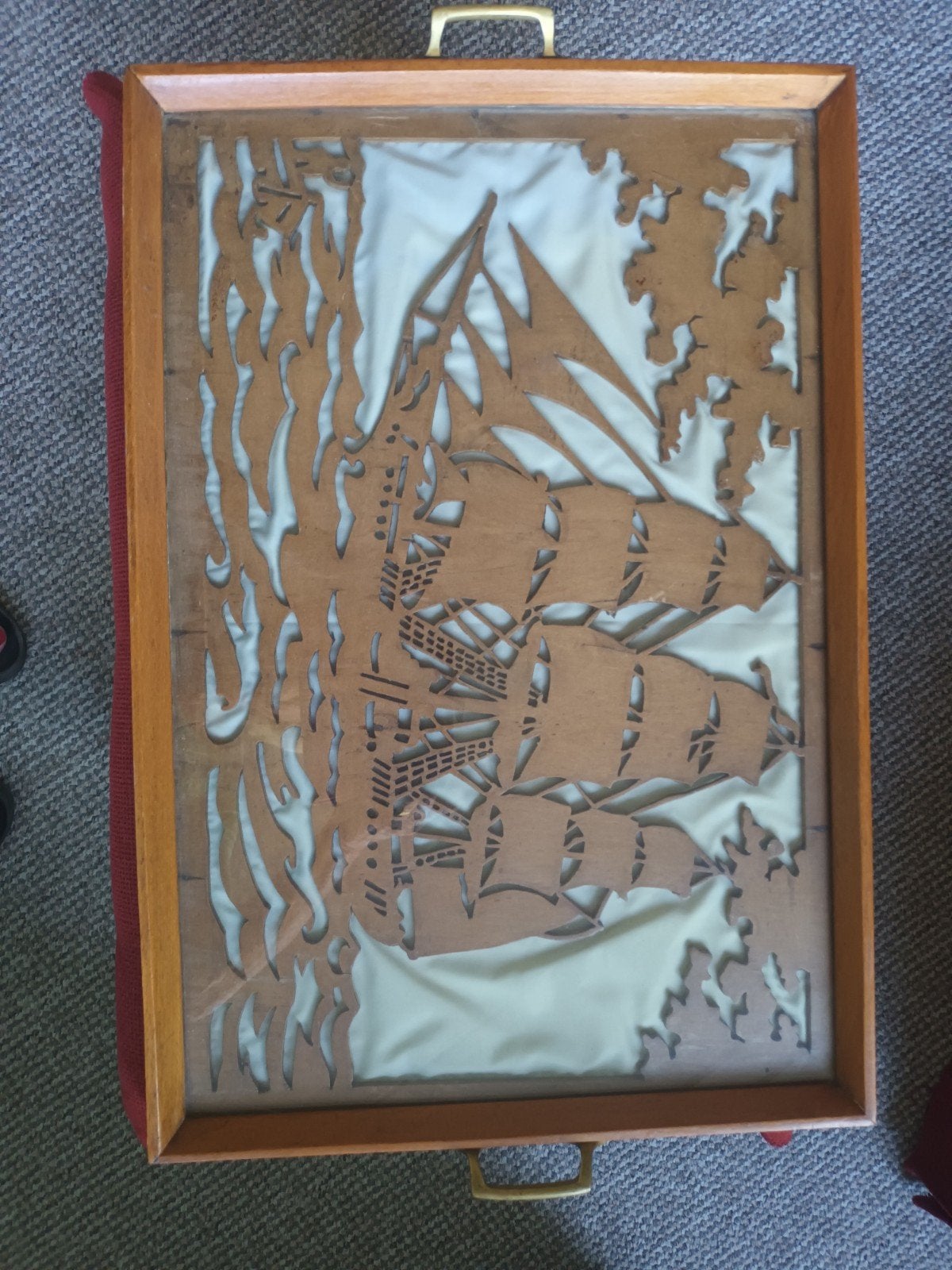 Decoratieve houten dienblad met schepen, Antiek en Kunst, Ophalen of Verzenden