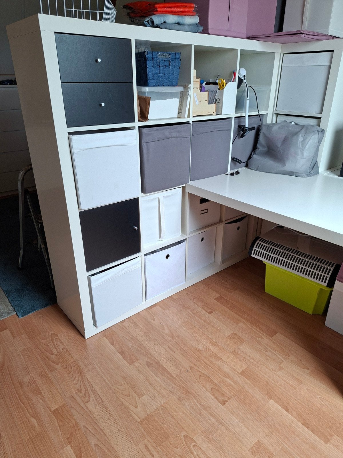 IKEA Kallax kast 16 vakken met bureau - wit, Modern, Ophalen, Gebruikt, IKEA