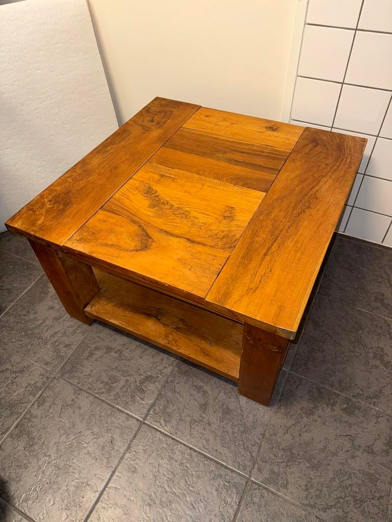 Teakhouten salontafel, Ophalen, 50 tot 100 cm, 50 tot 100 cm, Zo goed als nieuw