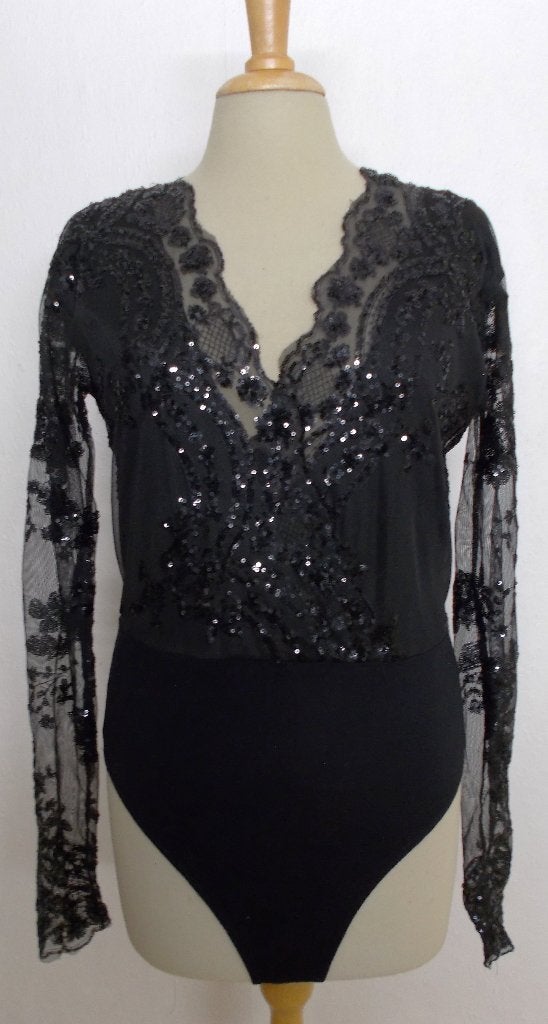 Mooie subtiel paillet bewerkt zwarte body/top van Miliana! M, Kleding | Dames, Maat 38/40 (M), Verzenden, Zwart, Zo goed als nieuw