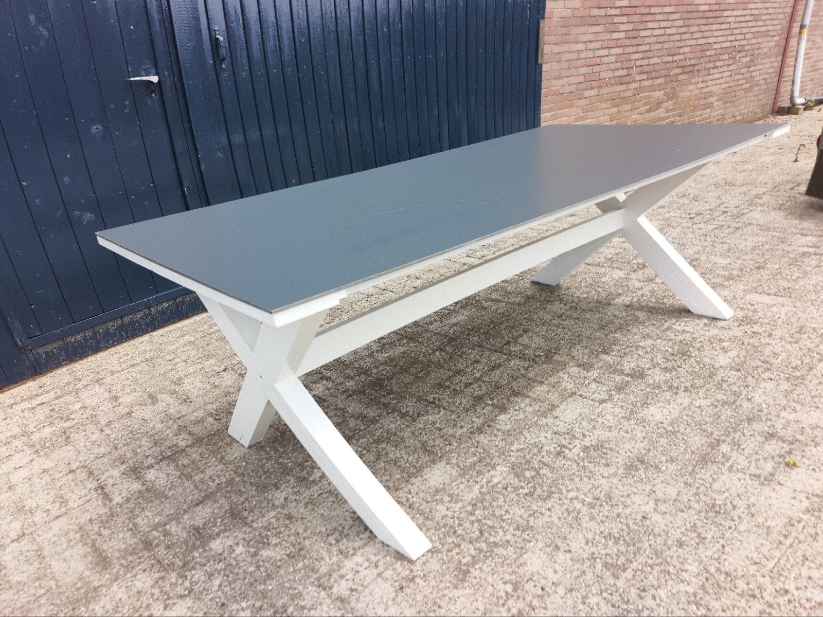 X-poot tuintafel met composiet blad, Ophalen, Gebruikt, Rechthoekig