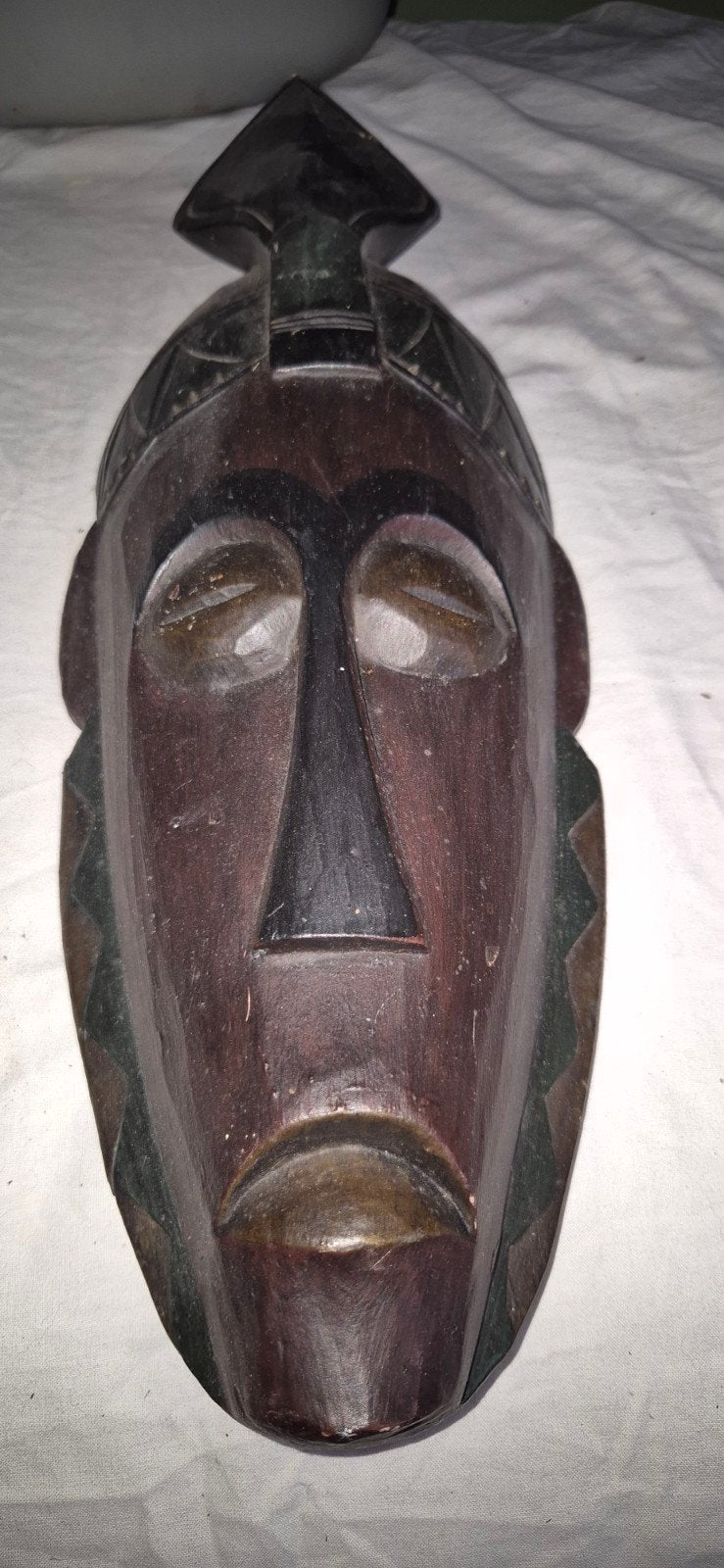 Vintage Afrikaans houten masker, handgesneden, Hout, Gesneden, Bruin, Afrika