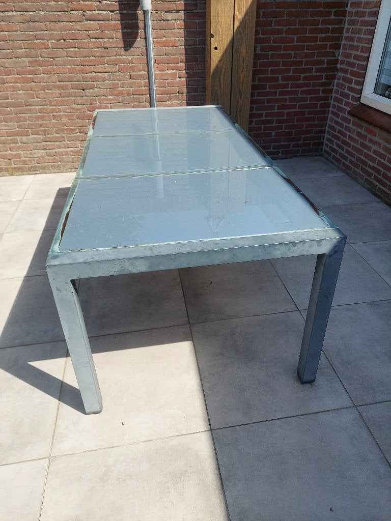 eettafel eet tafel tuintafel tuin buiten glas glazen, Ophalen, Gebruikt, Rechthoekig, Aluminium