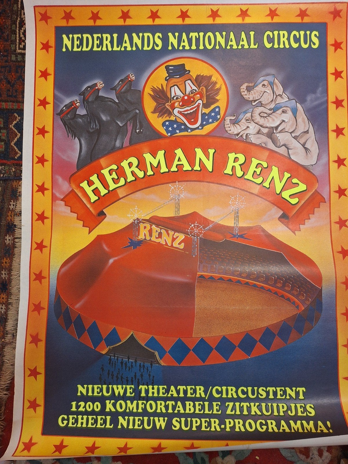 Vintage Circus Renz Poster - Nederlands Nationaal Cir, Ophalen of Verzenden, Gebruikt, A1 t/m A3