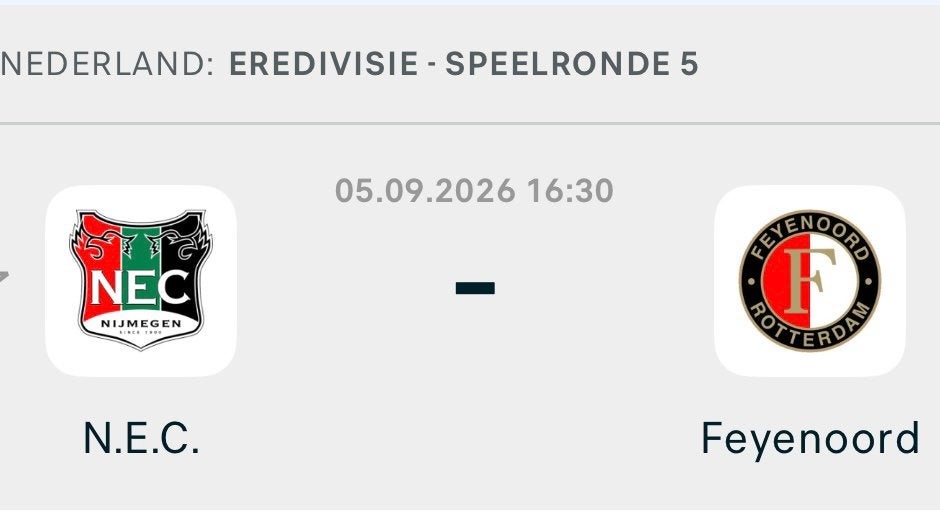 NEC - FEYENOORD 2 veld kaarten, Tickets en Kaartjes, Losse kaart, Twee personen, September