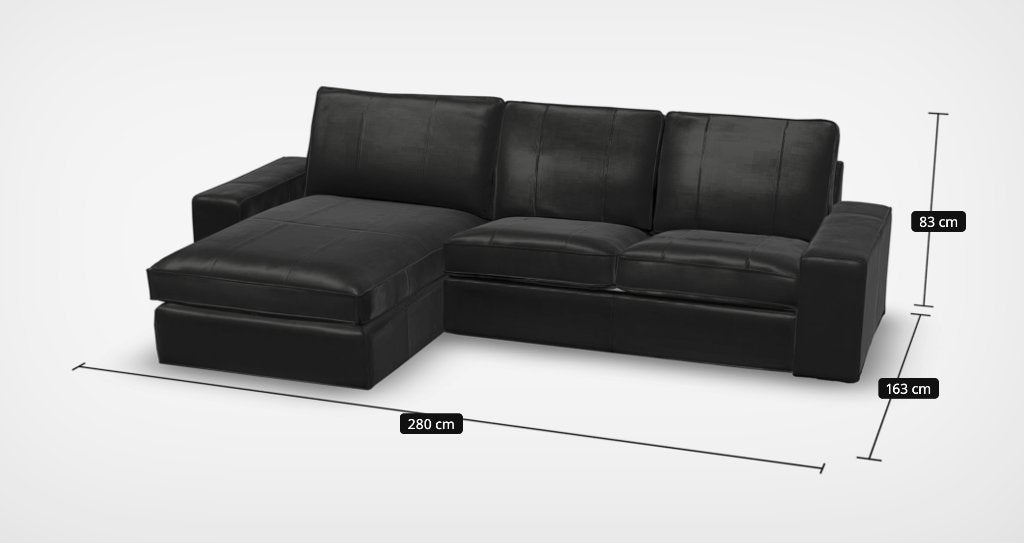 IKEA Kivik 3-zits hoekbank zwart leer, Ophalen, 250 tot 300 cm, Gebruikt, Hoekbank