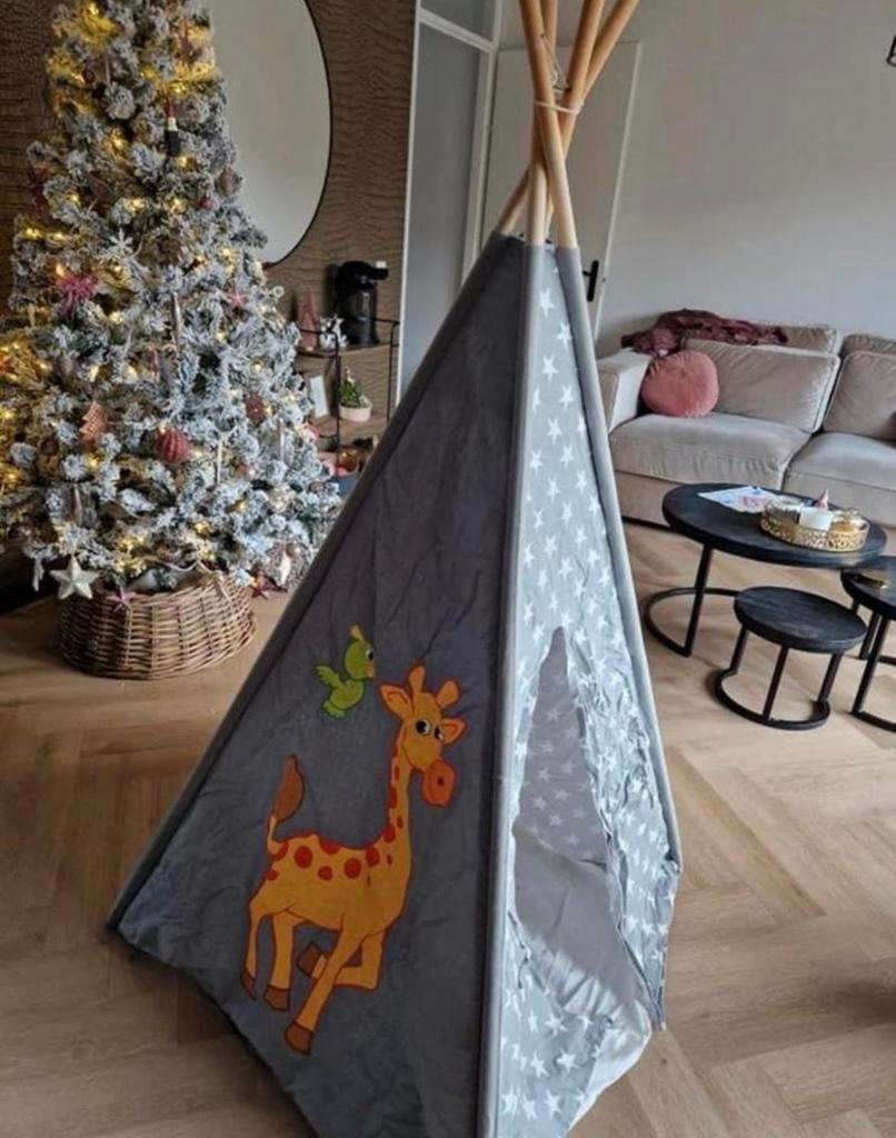 Leuke kinder tipi tent met sterren en dierenprint, Ophalen of Verzenden, Zo goed als nieuw