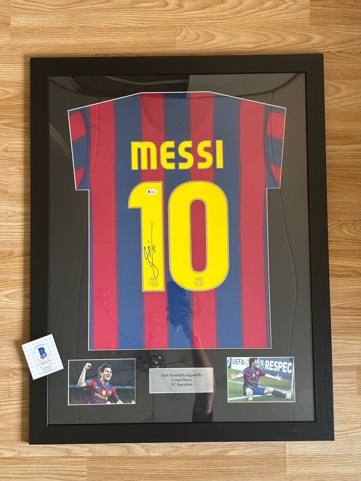 Ingelijst gesigneerd Messi shirt FC Barcelona + COA, Ophalen of Verzenden, Zo goed als nieuw, Buitenlandse clubs, Shirt