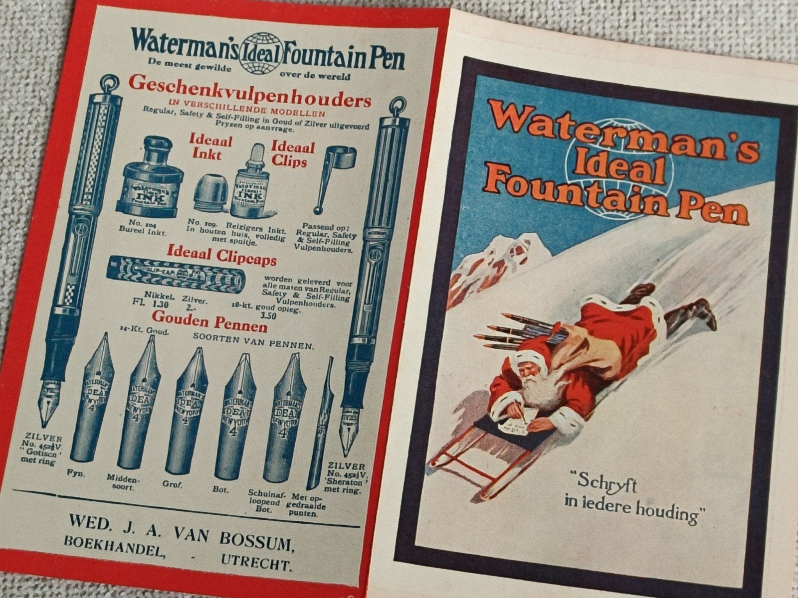 WATERMAN VULPEN, RECLAMEFOLDER, KERST, Verzenden