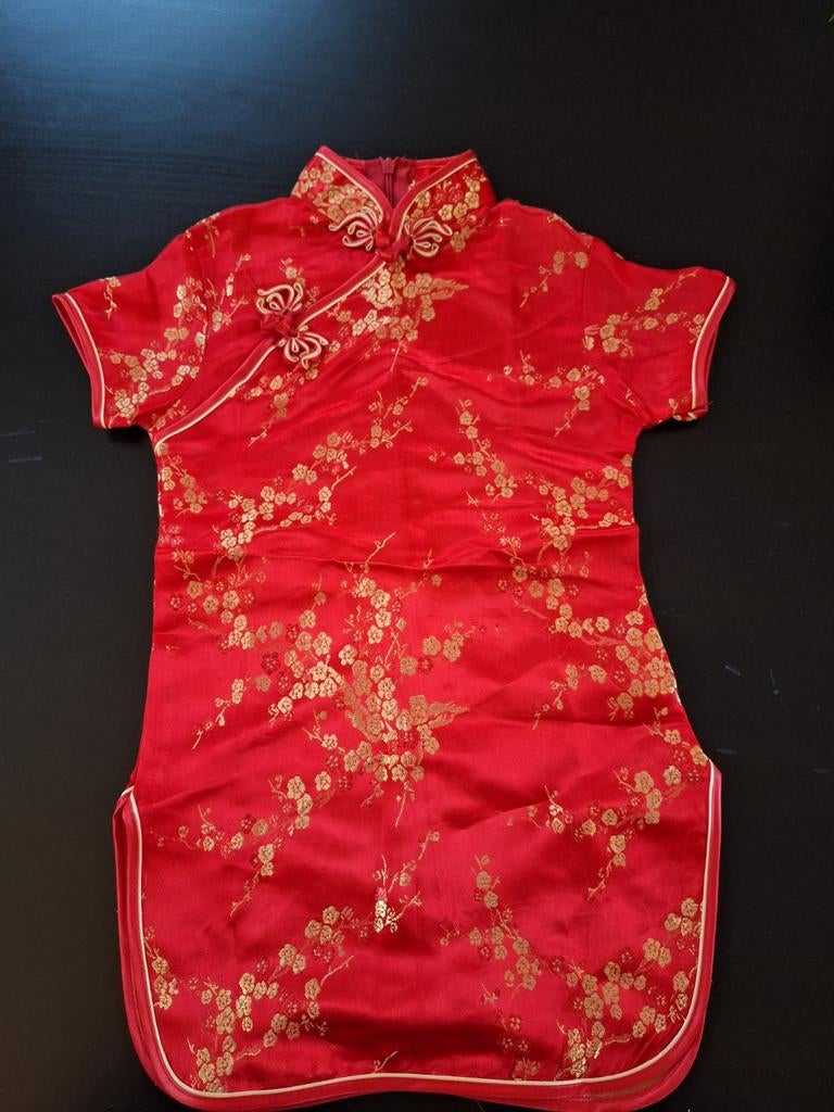 Chinees jurkje, kindermaat, met gouden bloemenprint NIEUW, Kinderen en Baby's, Ophalen of Verzenden, Nieuw, Silk Wear, Meisje