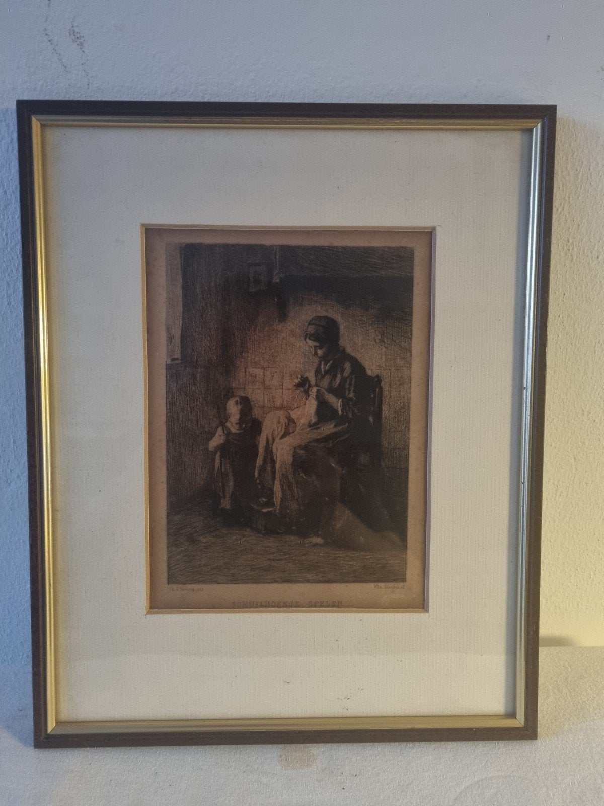 Willem Steelink Jr Schuilhoekje Spelen, Antiek en Kunst, Dagelijks leven, Ingelijst, 1800 - 1899, Ets