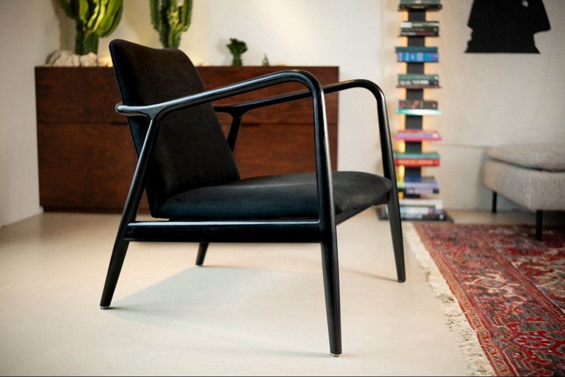 Pols Potten Charles Fauteuil Zwart Teakhout (Design Classic), Huis en Inrichting, Stoelen, Ophalen, Zo goed als nieuw, Zwart, Eén