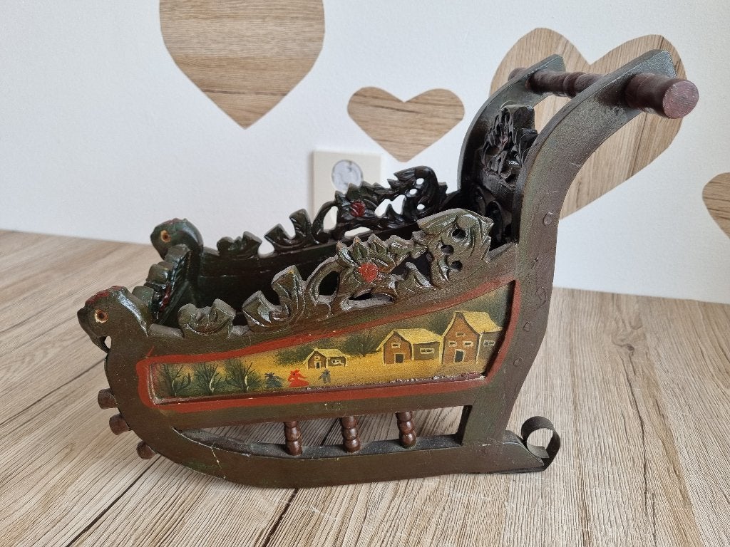 Prachtige zeldzame Antieke 19e Eeuw Duitse Houten Deco Slee, Overige typen, Overige onderwerpen, Verzenden, 20 - 50 cm