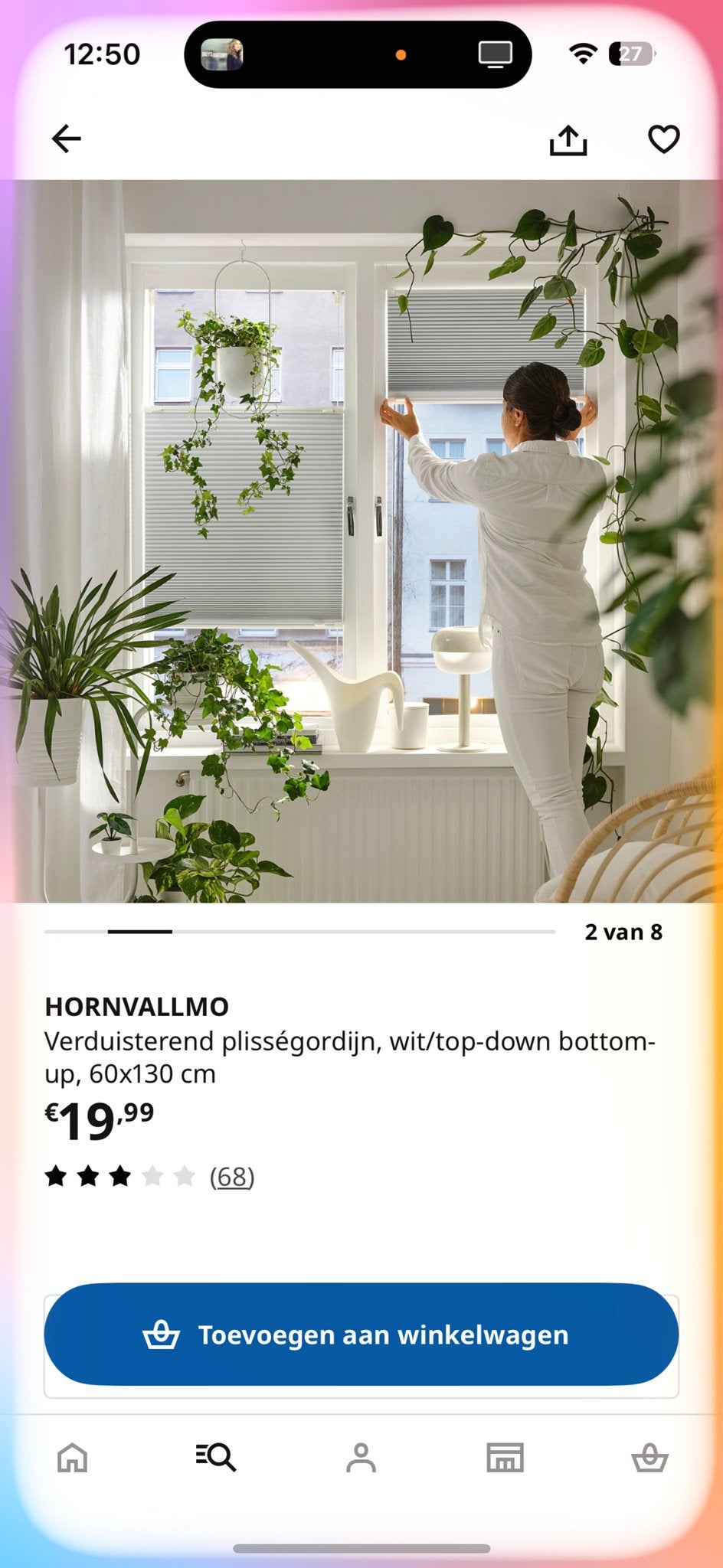 IKEA HORNVALLMO Verduisterend Plisségordijn Wit 60x130cm, Ophalen, Verduisterend, Wit, Nieuw