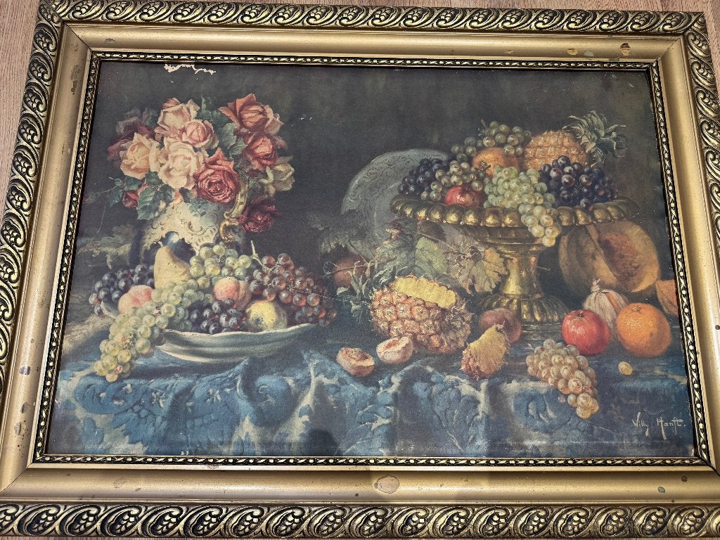 Vooroorlogs schilderij van Willy Hanft, Antiek en Kunst, Ophalen, Stilleven, Bijzondere lijst, Olieverf