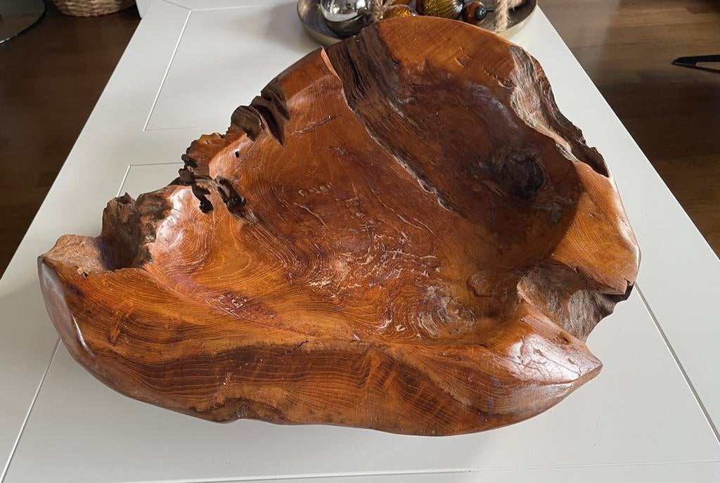 Te.koop hardhouten fruitschaal ornament prachtige houtsoort, Ophalen, Rond, Hout