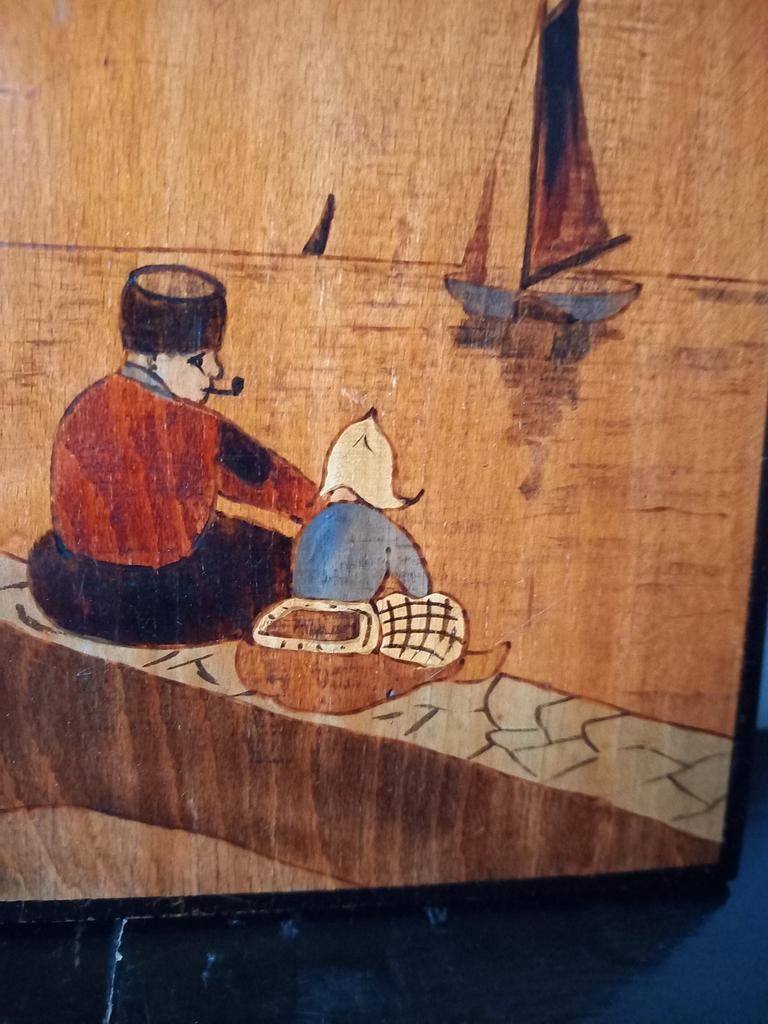 Antiek volkskunst schilderij op paneel, 1920s, Ophalen of Verzenden, Minder dan 50 cm, Schilderij, Minder dan 50 cm