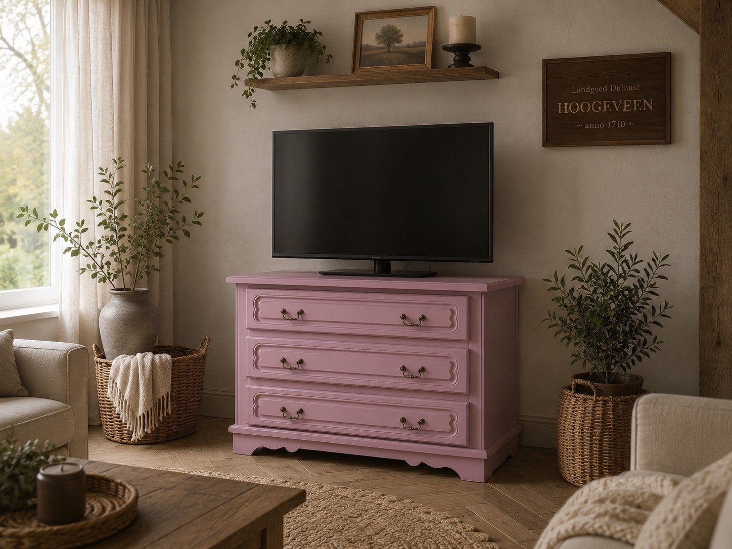 Landelijk tv meubel "Midnight plum", Huis en Inrichting, 100 tot 150 cm, Muppetsmeubels@gmail.com, Middenhof 41 Rilland, Nieuw