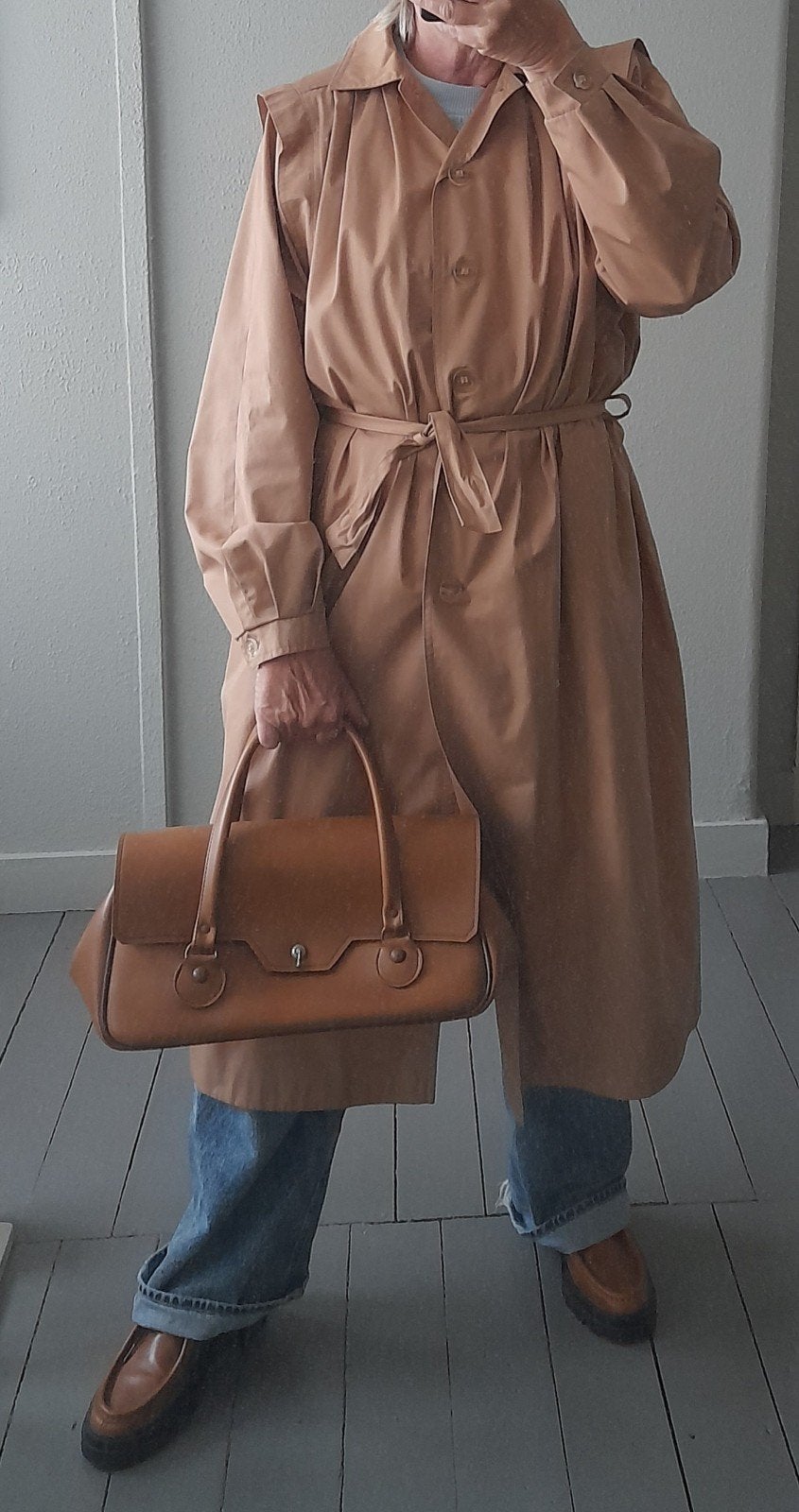 Leuke Vintage Trenchcoat Retro Jas maat 42, Ophalen of Verzenden, Zo goed als nieuw, Maat 38/40 (M), Beige