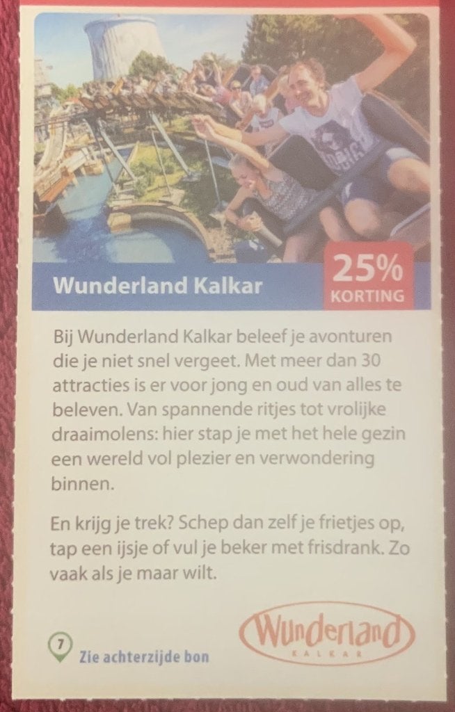 Wunderland Kalkar Attractiepark in Duitsland Voordeelbon, Tickets en Kaartjes, Drie personen of meer, Kortingskaart