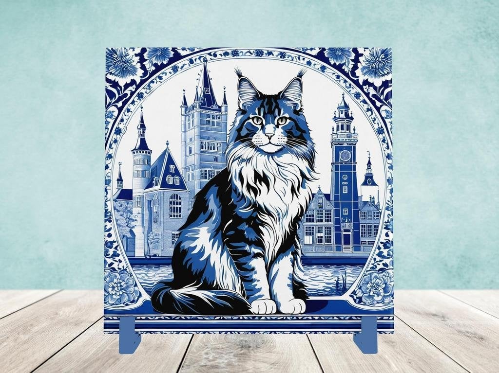 Maine Coon Delfts Blauwe tegel incl houder, Ophalen of Verzenden, Nieuw