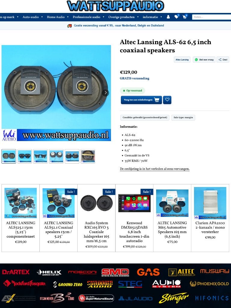 Altec Lansing ALS-62 6,5 inch coaxiaal speakers 16.5cm USA, Gebruikt, Ophalen of Verzenden, ., Support@alteclansing.com