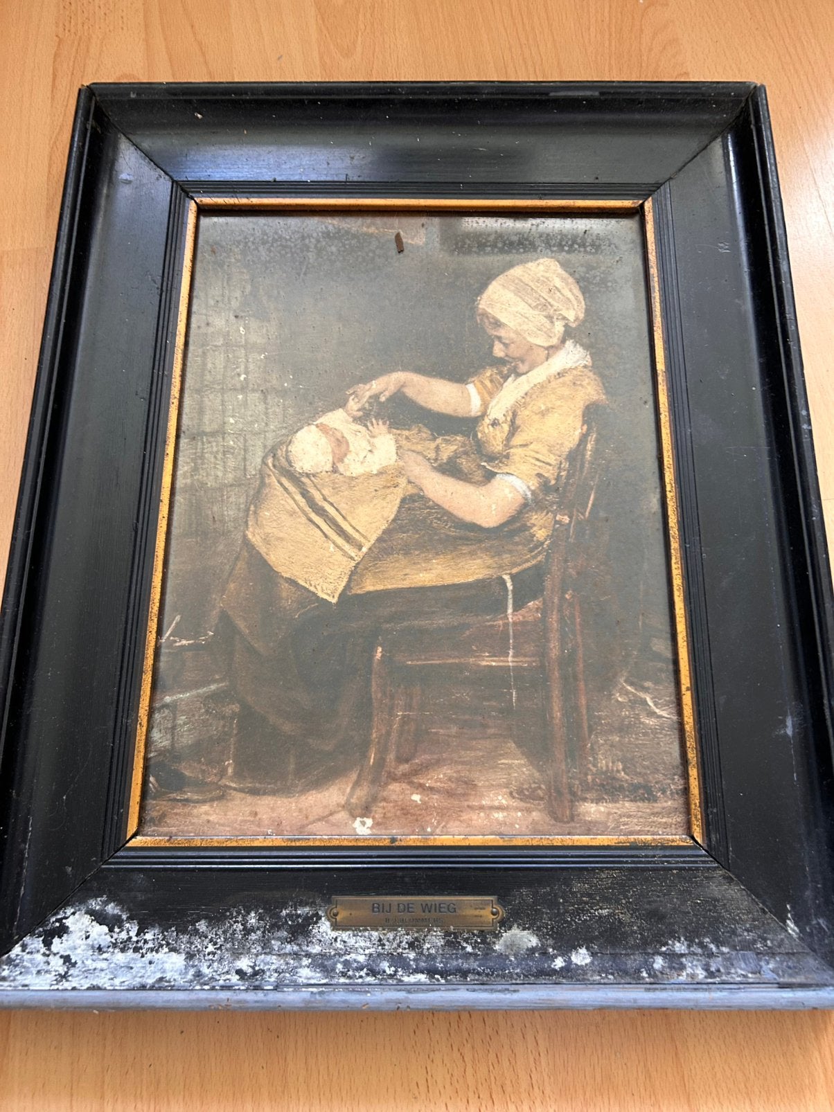 Antieke prent "Bij de wieg" – naar Albert Neuhuys, Ophalen