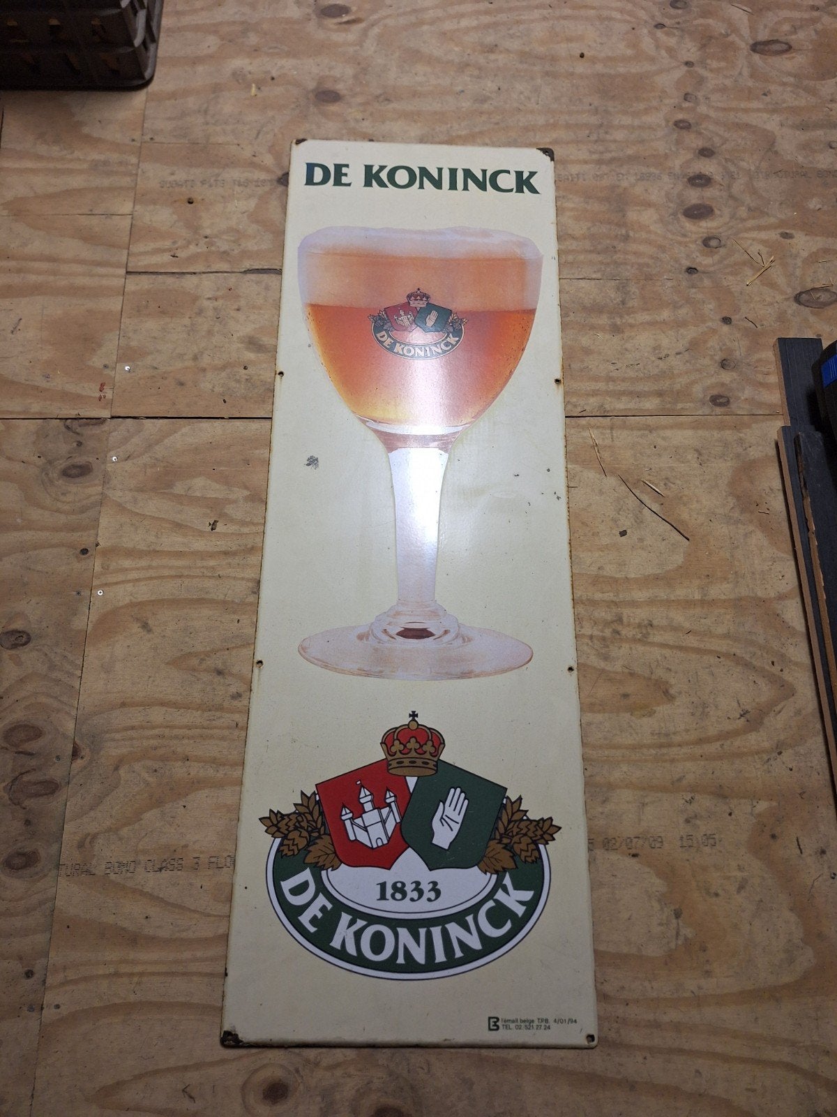 Vintage De Koninck Reclamebord - emaille 150cm hoog 50cm br, Ophalen, Gebruikt, Reclamebord