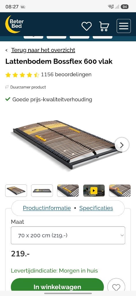 Lattenbodem boss flex 600 70x200, Ophalen, Gebruikt, 70 cm of minder, Tweepersoons