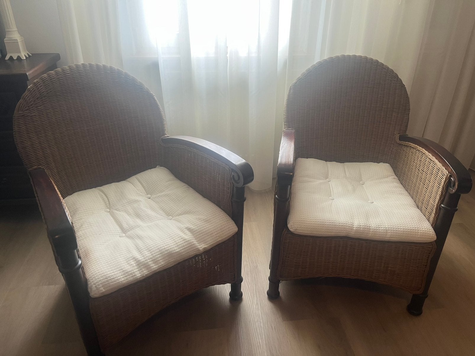 Twee rotan fauteuils - gratis, Huis en Inrichting, Fauteuils, Ophalen, Gebruikt, Minder dan 75 cm, Riet of Rotan