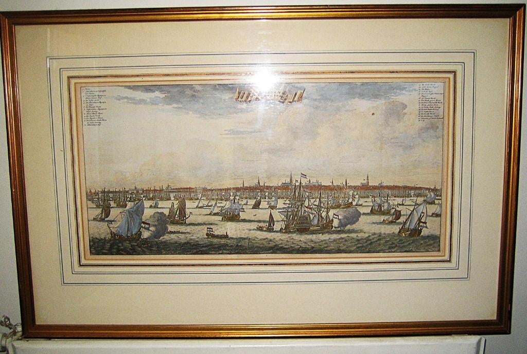 kopergravure aanzicht amsterdam het y, 25 cm, Cartografie, Ingelijst, 52 cm