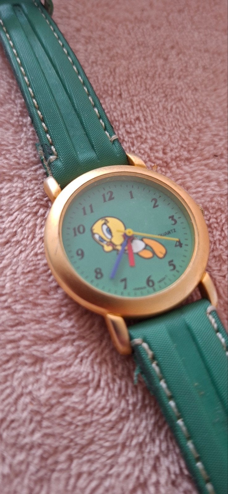 Vintage Tweety Bird horloge - Groen bandje, Ophalen of Verzenden, Gebruikt, Groen, Jongen of Meisje
