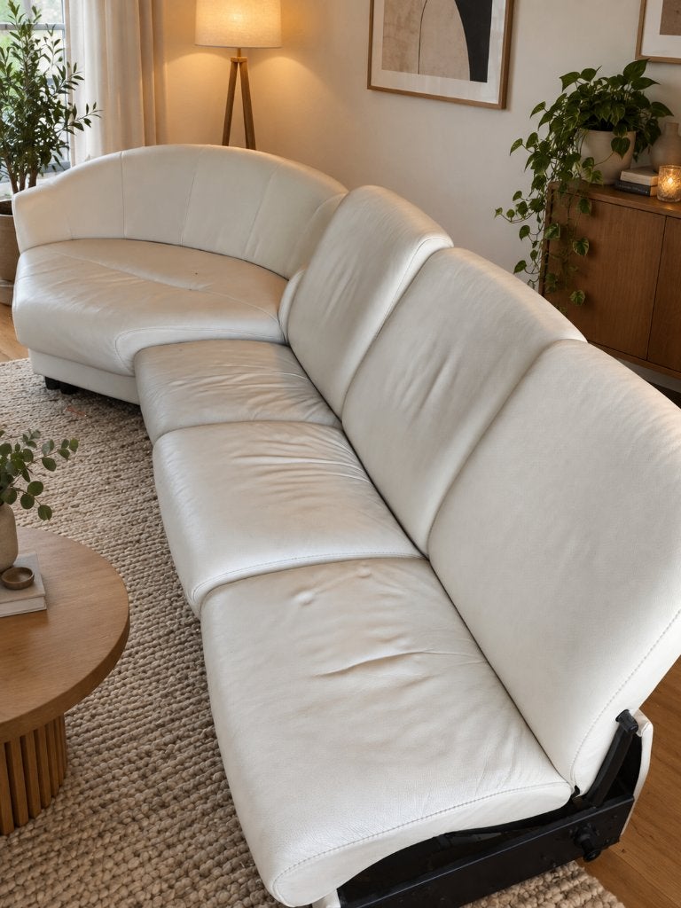 creme wit leren bankstel met hoekelement, Ophalen, 250 tot 300 cm, Gebruikt, 100 tot 125 cm