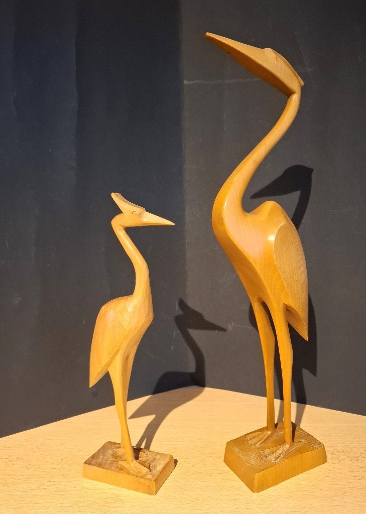 Houtsnijwerk - 2 reigers, Houtsnijwerk, Ophalen of Verzenden, 20 - 50 cm, Hout