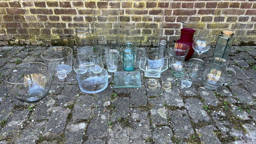 Divers glaswerk vazen schalen bloempot voor bloemstukken, Ophalen, Zo goed als nieuw, Overige kleuren, Glas