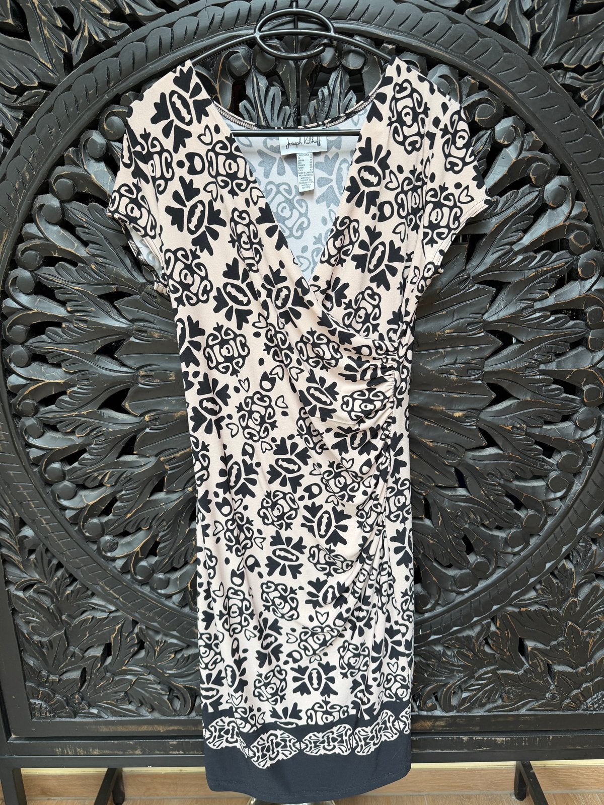 Joseph Ribkoff Jurk - Zwart/Beige Print - Maat 36, Maat 38/40 (M), Zwart, Ophalen of Verzenden, Zo goed als nieuw