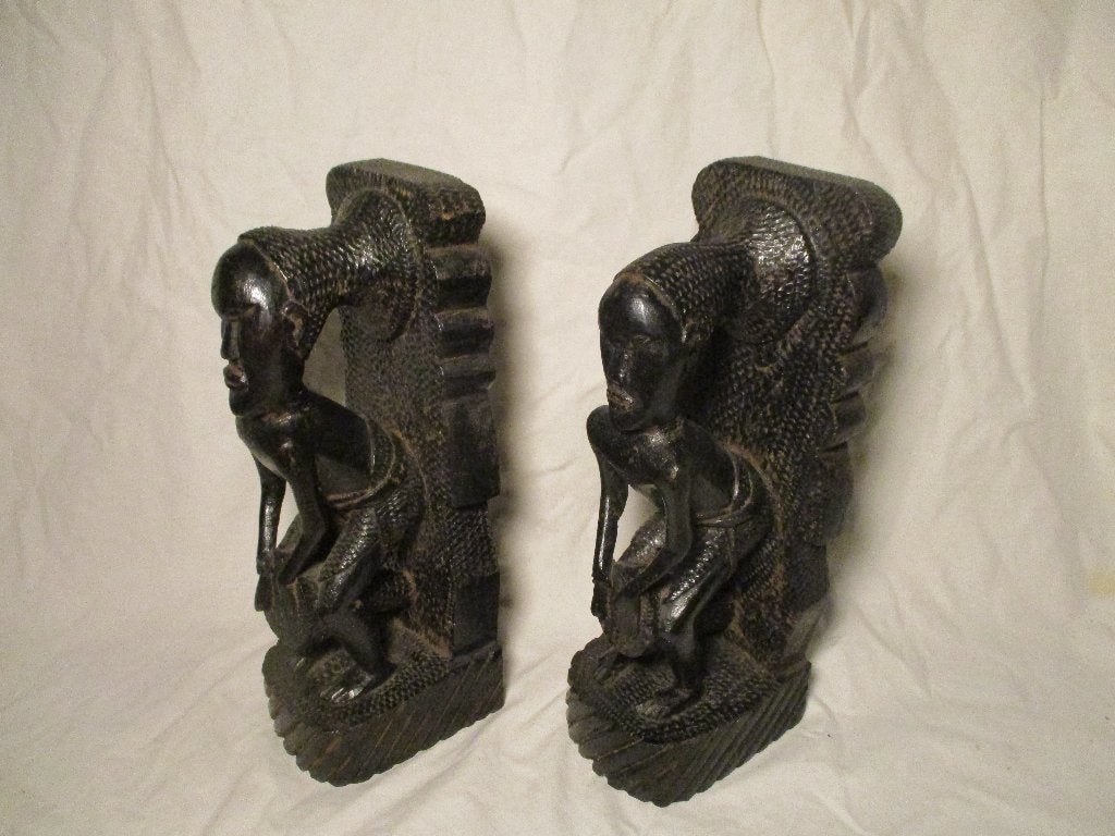 2x boeksteunen Afrika houtsnijwerk, Ophalen of Verzenden