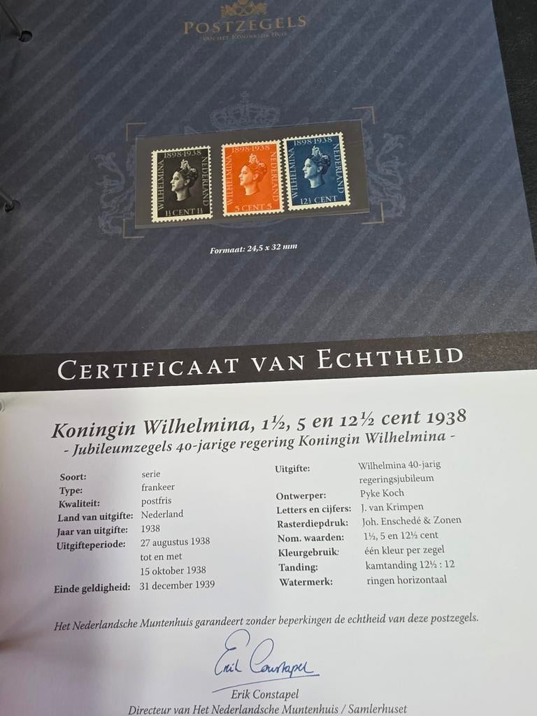 Koningin Wilhelmina Jubileumzegels 1938 - Postfris, Postzegels en Munten, Postzegels | Nederland, Ophalen of Verzenden, T/m 1940