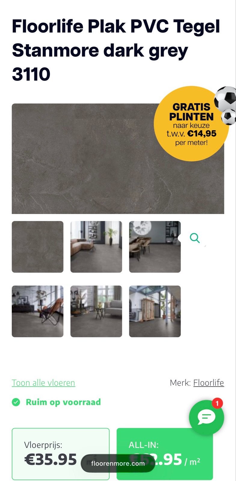 Floorlife Plak PVC Tegel Stanmore Dark Grey 3110 41,36m2, Ophalen, 50 tot 150 cm, Overige typen, Nieuw