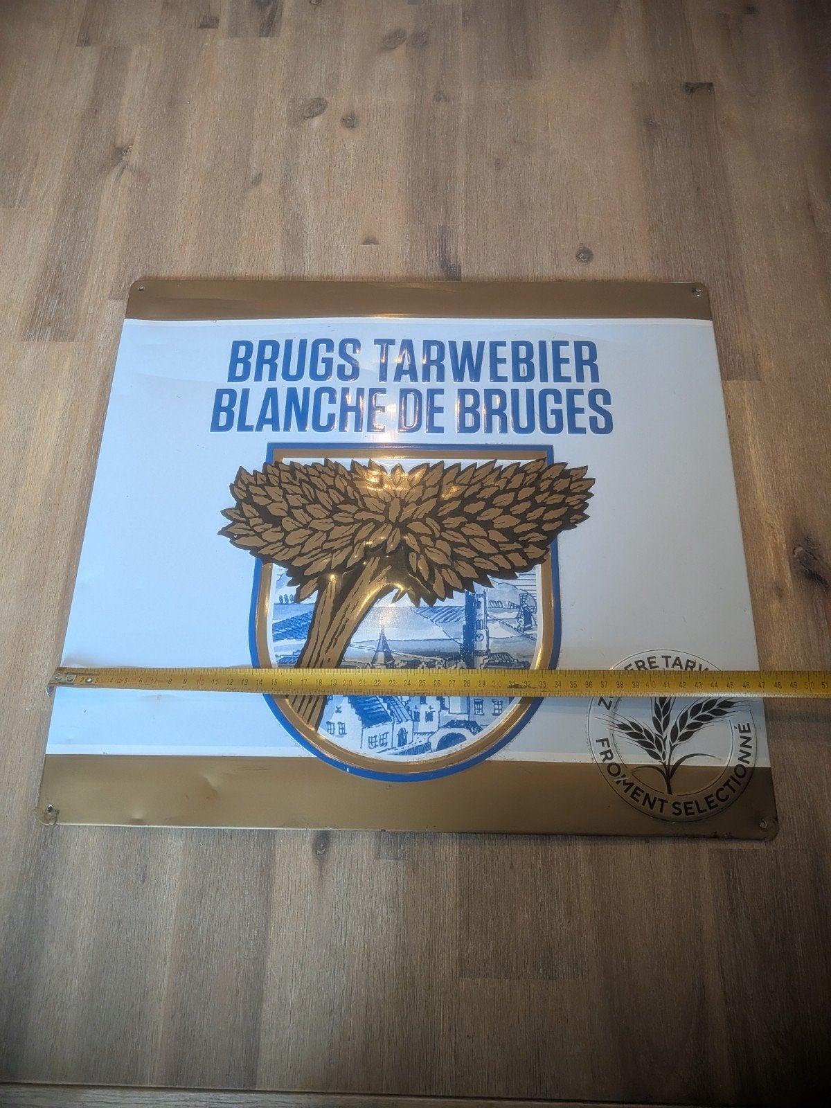 Vintage Brugs Tarwebier / Blanche de Bruges Reclamebord, Ophalen of Verzenden, Gebruikt, Reclamebord