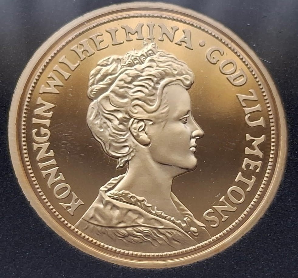 Originele Herslag 10 Gulden 1917 - Wilhelmina, Verzenden, Brons, Nederland