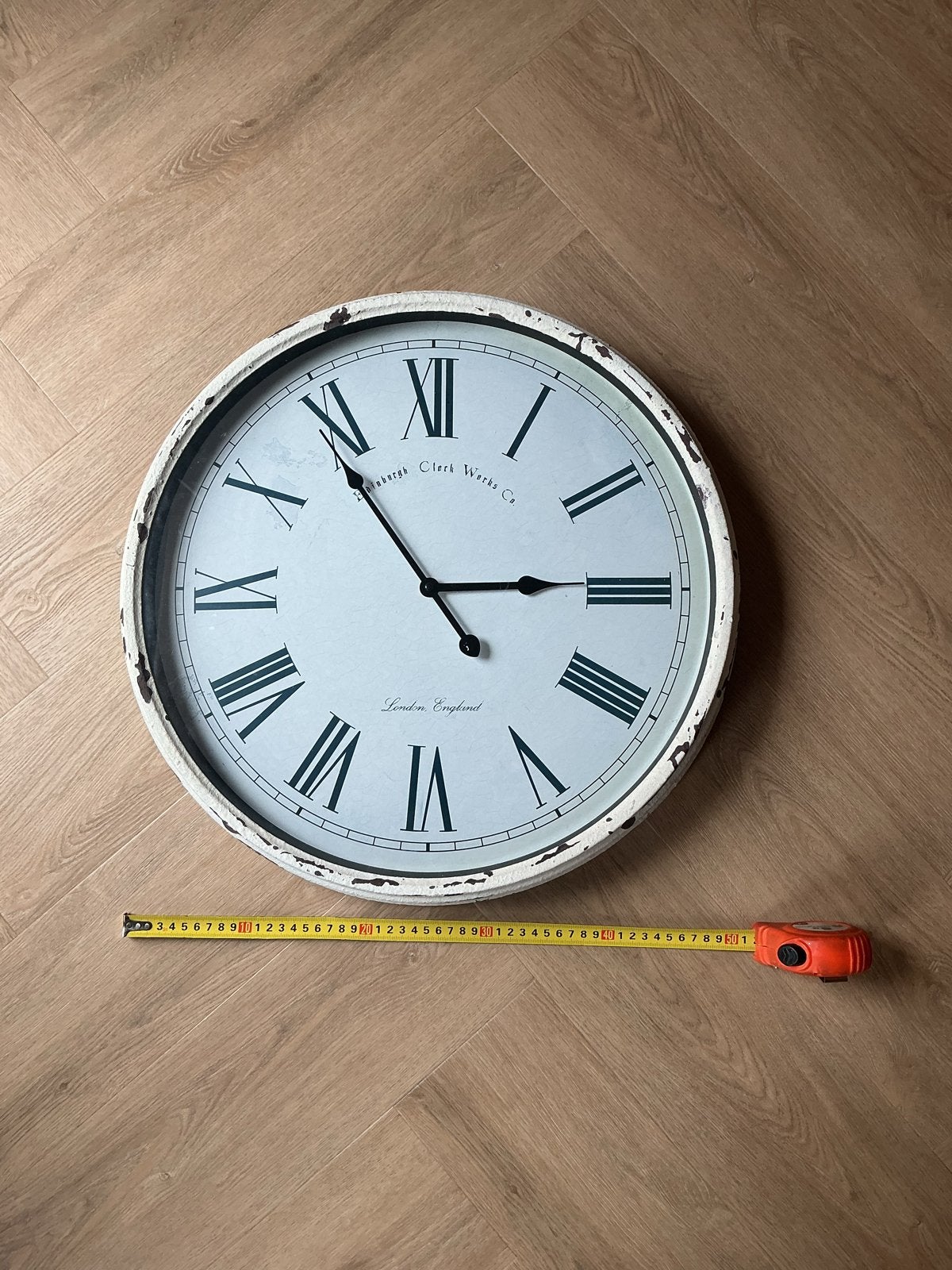 Grote wandklok met Romeinse cijfers - Vintage stijl, Wit, Vintage, Analoog, Werkt op batterijen