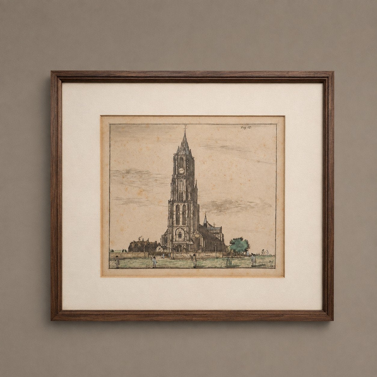 Ingelijste historische gravure Nieuwe Kerk Delft, Ophalen of Verzenden