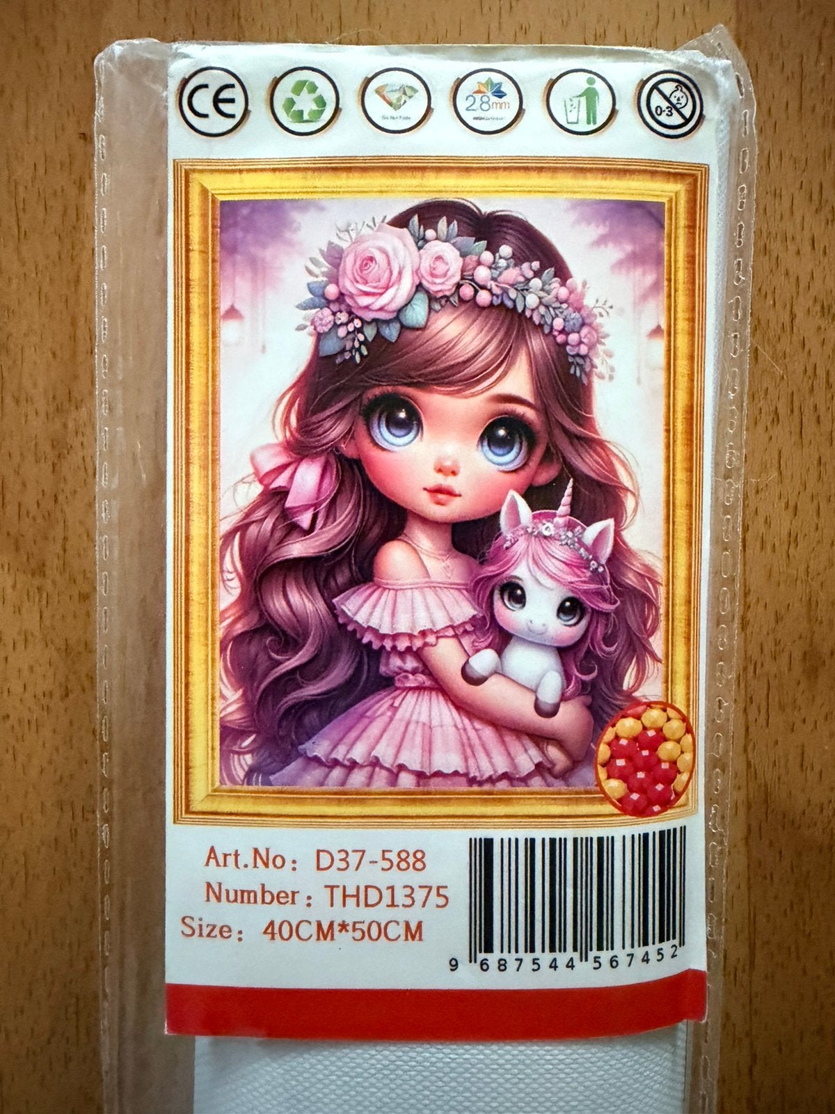 Nieuw: Diamond Painting Meisje met Eenhoorn (40x50 cm), Ophalen of Verzenden, Zo goed als nieuw, Knutselwerk