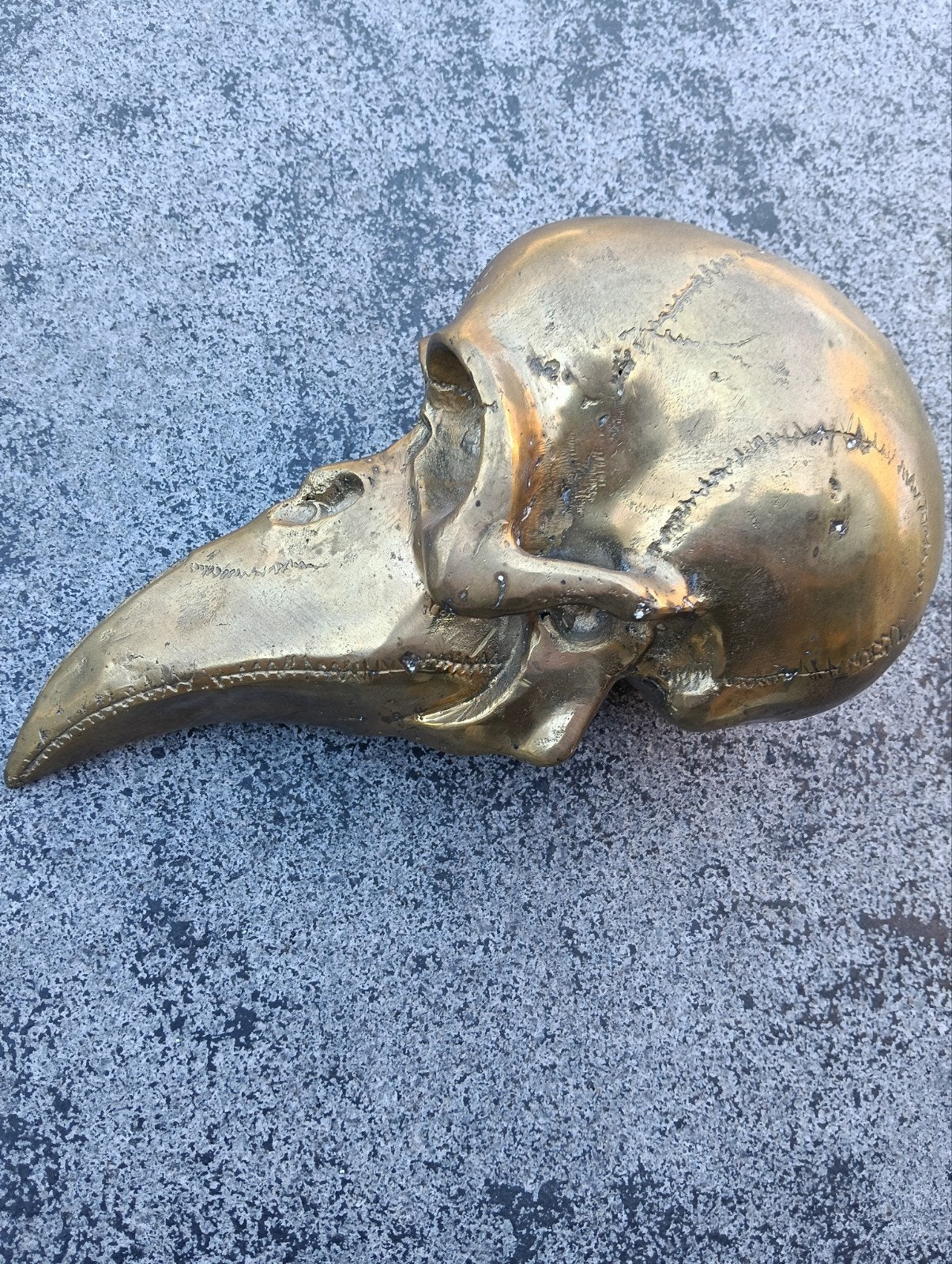 Unieke bronzen Dayak schedel met snavel - Modern kunstwerk, Overige onderwerpen, Handgemaakt, Ophalen of Verzenden, Brons