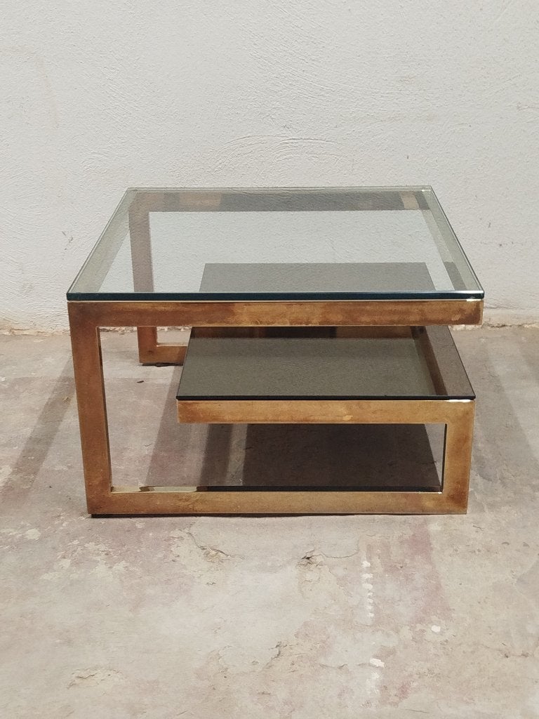 Originele Belgo Chrom 'G-Tafel' salontafel – 23K verguld, Ophalen, Minder dan 45 cm, Gebruikt, Vierkant