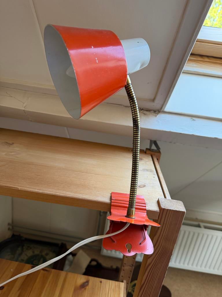 Vintage Oranje Klemlamp - Flexibele Bureaulamp, Huis en Inrichting, Lampen | Overige, Gebruikt, Ophalen of Verzenden
