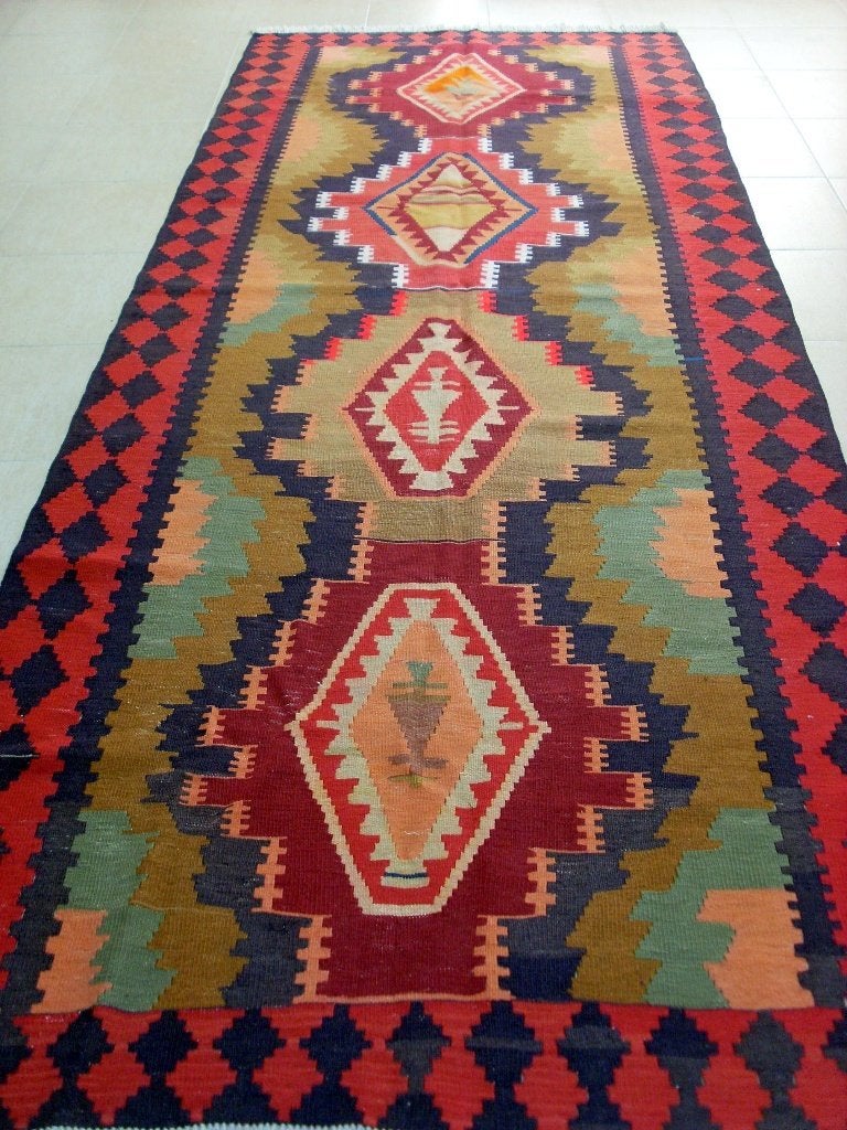 Antiek Sahsevan kelim 358x141/Perzische tapijt/Loper/Oosters