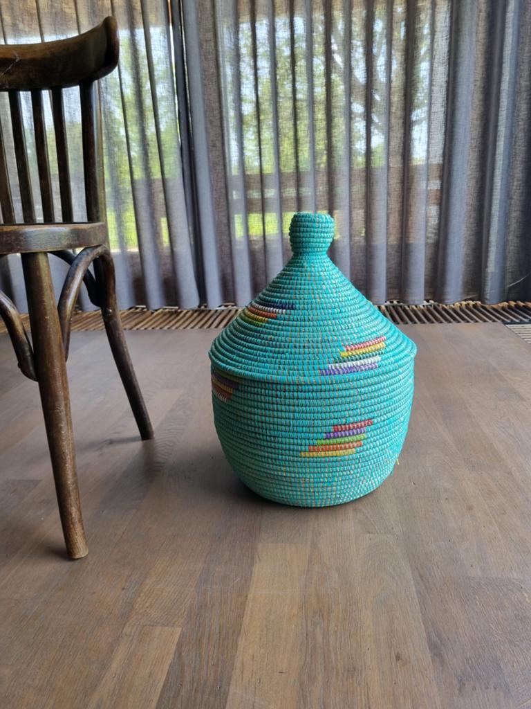 afrikaanse zeegras opbergmand tajine handgemaakt in Senegal., Ophalen of Verzenden, Rond