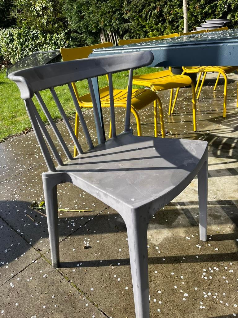 6x WOOOD Bliss tuinstoel grijs – €15 p/st – set van 6, Ophalen, Gebruikt, Kunststof